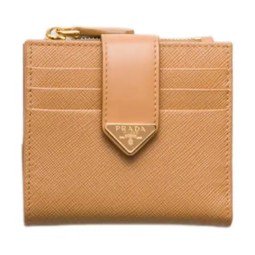 PRADA Saffiano Leather Wallet Women's Natural