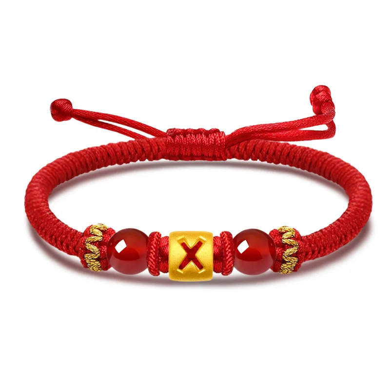 LOVING 26 Letter Fortune Bead Bracelet 3D Hard Gold # Good Luck Solid Gold 999 Fixed Price Gold Bracelet Unisex