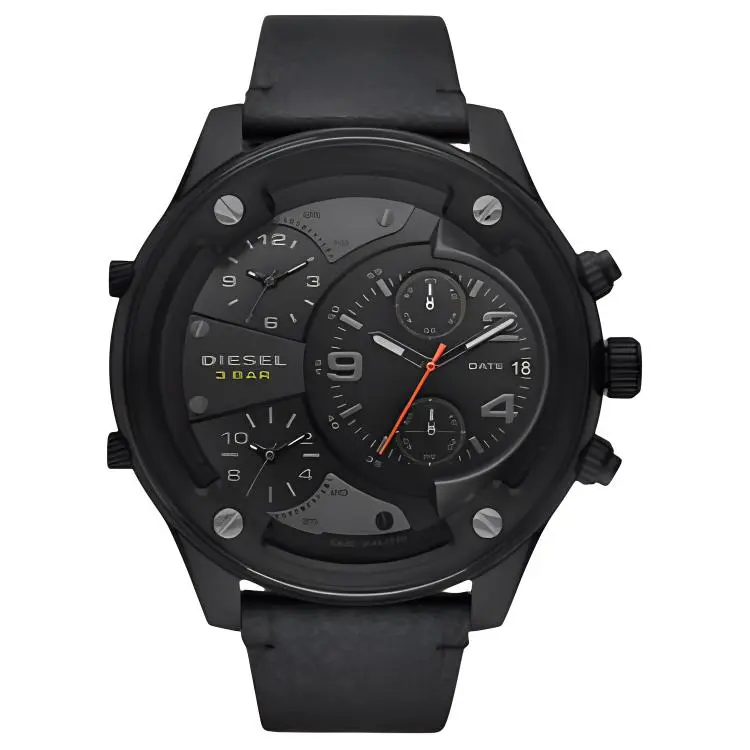DIESEL BOLTDOWN Collection Wrist Watches Quartz Movement Leather Strap 56mm Black Dial Men's Watches