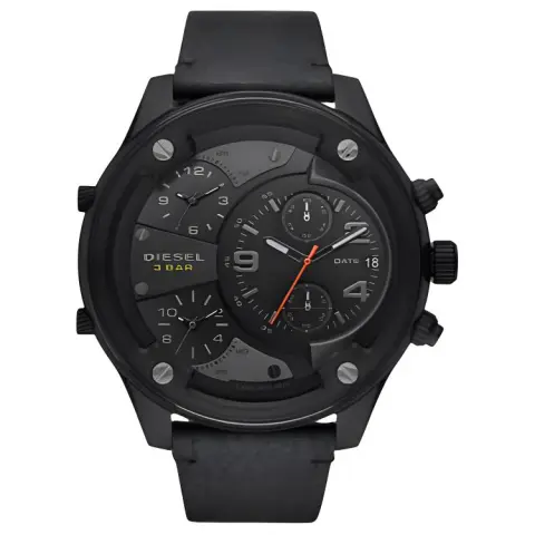 DIESEL BOLTDOWN Collection Wrist Watches Quartz Movement Leather Strap 56mm Black Dial Men's Watches
