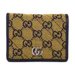 GUCCI Marmont Canvas With Leather Wallet Women's Marine Blue & Yellow
