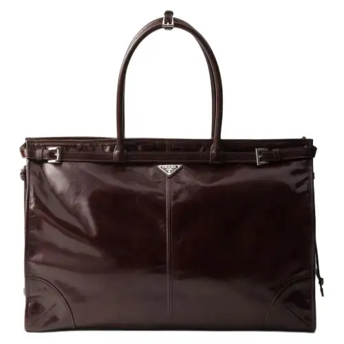 PRADA Bonnie Leather Tote Bag, Shopping Bag, Handbag Men's Dark Brown