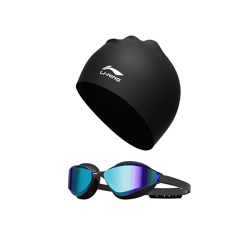 Li Ning Electroplated Swim Goggles With Swim Hats & Caps Set Unisex Multiple Colors