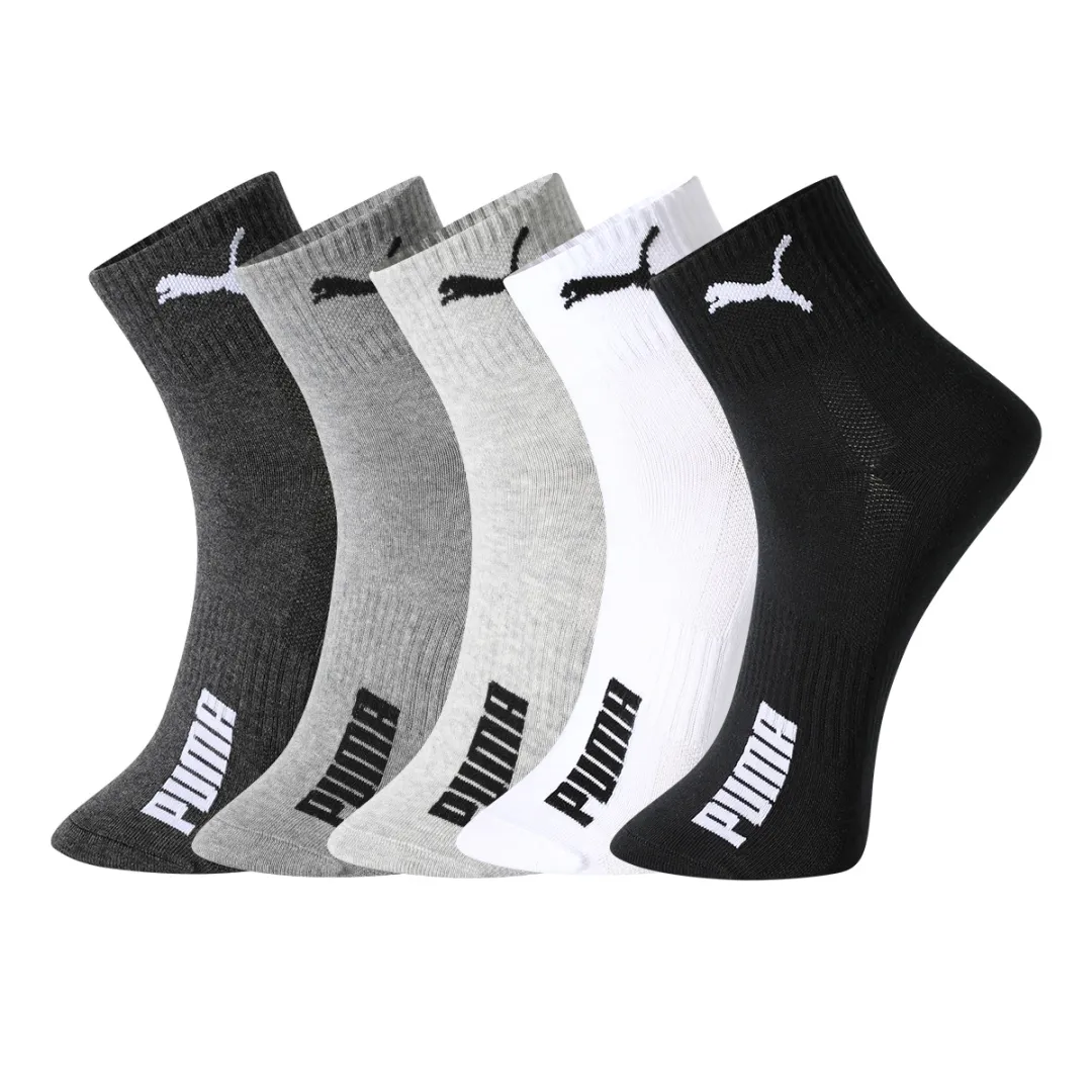 PUMA Crew Socks Men's 5 Pack Black/Dark Gray/Medium Gray/Light Gray/White