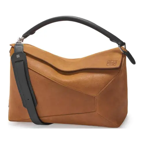 LOEWE Puzzle Pressed Suede Handbag, Portable Crossbody Bag, Shoulder Bag Large Men's Cognac