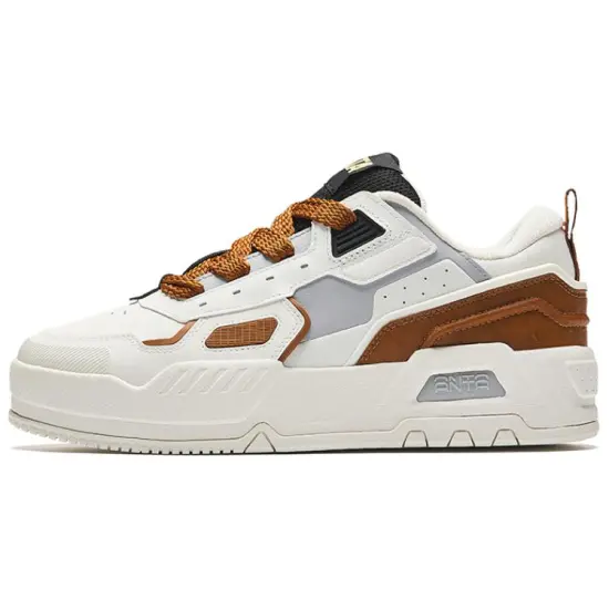 ANTA Skateboard Shoes Men Low-Top Ivory White/Rock Brown/Mudstone Gray