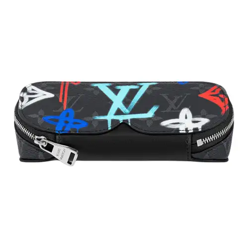 LOUIS VUITTON Canvas With Leather Eyeglass Case And Eyeglass Pouch Large Men's Black