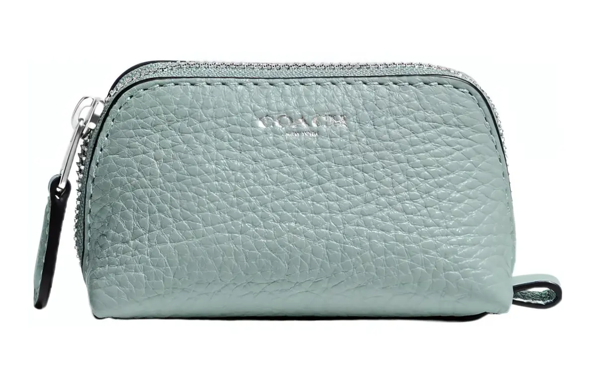 COACH Leather Clutch Makeup Bag Women's Cyan