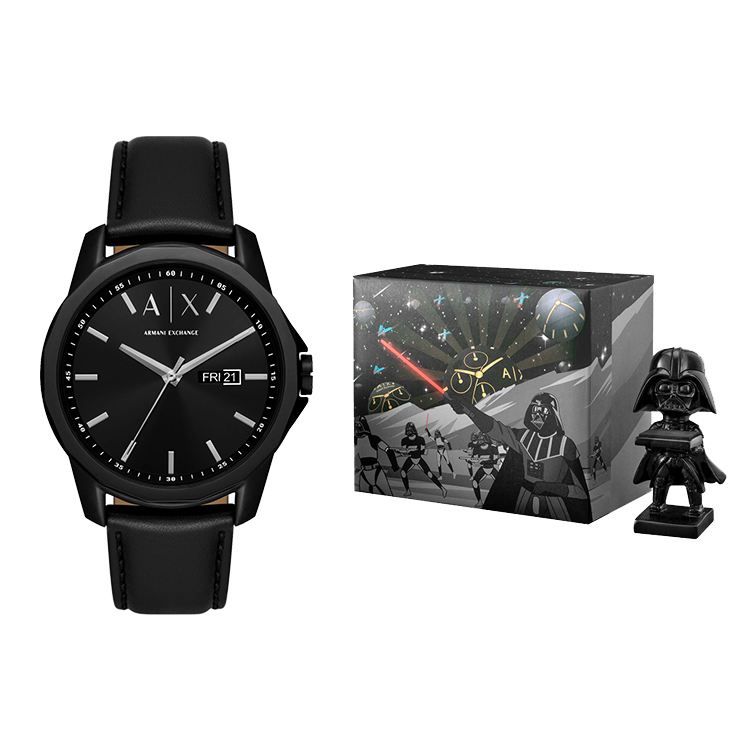 ARMANI EXCHANGEAE Darth Vader Wrist Watches Quartz Movement Leather Strap 44mm Black Dial Men's Watches Box