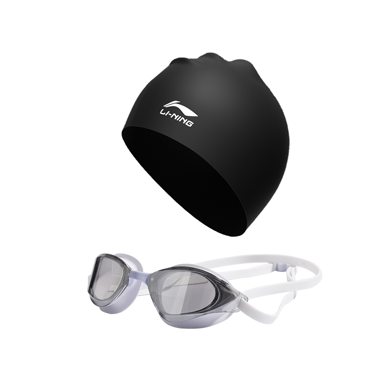 Li Ning Electroplated Swim Goggles With Swim Hats & Caps Set Unisex Multiple Colors