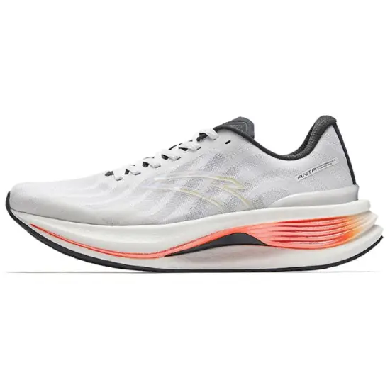 ANTA Running Shoes Men Low-Top Pure White/Basic Black/Fluorescent Persimmon Red