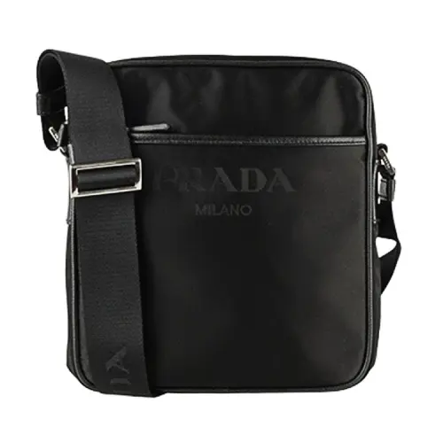 PRADA Nylon With Leather Crossbody Bag, Shoulder Bag Unisex Black