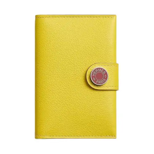 HERMES Evercolor Calfskin Card Holder Men's Yellow & Pink