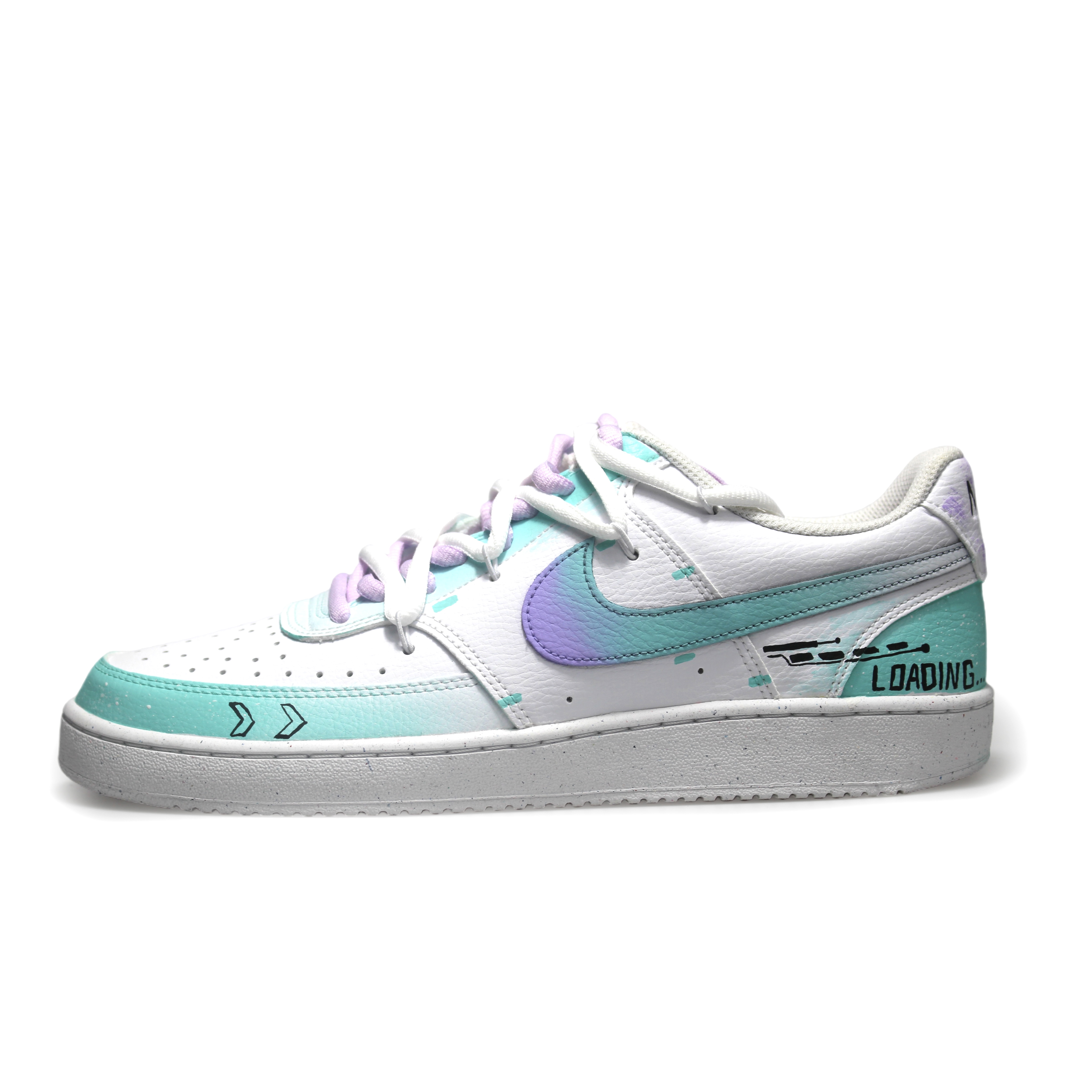 【Индивидуальные кроссовки】 nike Court Vision 1 Cyberpunk Gradient Splashing Pixels с ручными пикселями нескользящие Носить -устойчивый низкий панель обувь мужской стиль белый