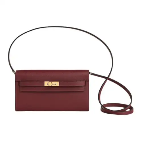HERMES Kelly To Go Gold tone Lock Evercolor Leather Crossbody Wallet Regular Women's 55 Rouge H Hermes Red