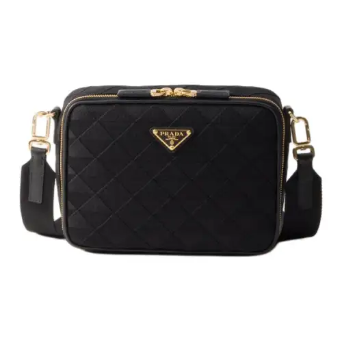PRADA Brique Fabric With Leather Shoulder Bag, Crossbody Bag Women's Black