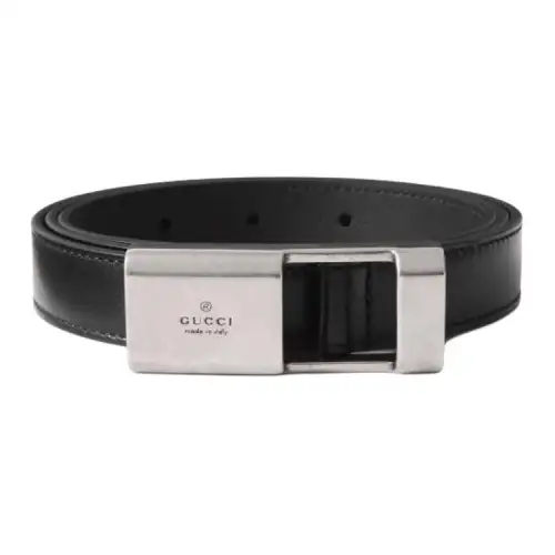 GUCCI Leather Calfskin Leather Belts Men's Black Width 2cm