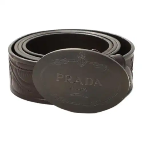 PRADA Badge Design, Plate Buckle Leather Belts Men's Brown