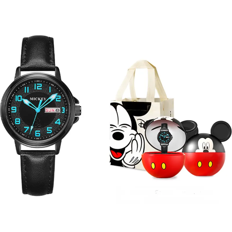 Disney Disney, men's watch for students for boys, children's black sports waterproof quartz dial, shockproof wear-resistant comfortable universal gift box, for teenagers, quartz mechanism