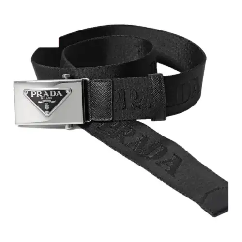 PRADA Letter Design Leather Belts Women's Black Width 3.5CM