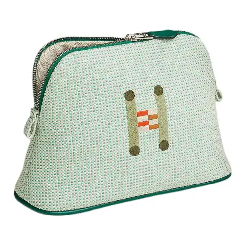 HERMES Bolide Cotton Travel Storage Bag Mini Women's Cloud White & Mint Green