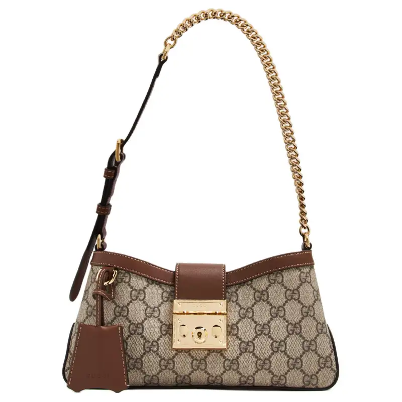 GUCCI Canvas With Leather Trim Handbag, Shoulder Bag Women's Brown