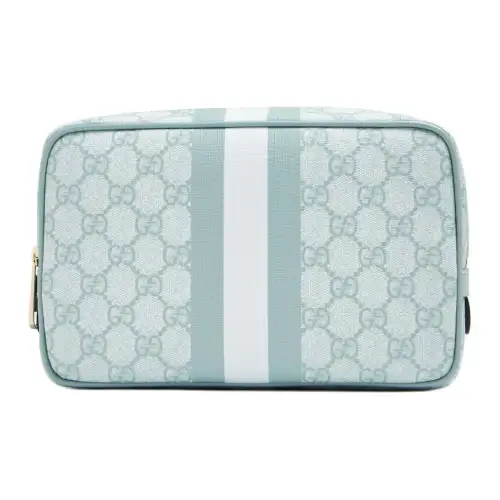 GUCCI Ophidia Canvas With Leather Makeup Bag Small Women's Gray Blue