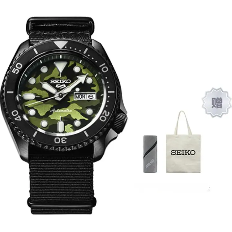 SEIKO 5 Mechanical Movement Nylon Strap Watch Men's Watches Green Dial