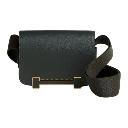 HERMES Geta Gold tone Lock Evercolor Calfskin Wooden Sandal Bag, Crossbody Bag, Shoulder Bag Women's Dark Green
