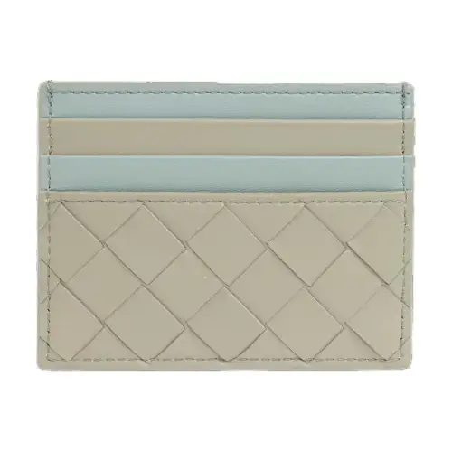 Bottega Veneta Leather Card Holder Women's Gray & Green