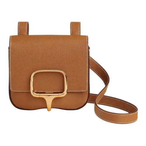 HERMES Della Cavalleria Gold tone Lock Epsom Calfskin Crossbody Bag, Shoulder Bag Mini Women's 37 Gold Brown