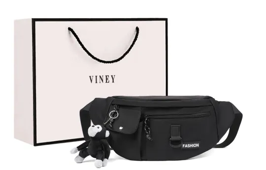 VINEY Nylon Fabric One Shoulder Crossbody Fanny Pack Sling Bag Cell Phone Pouch Large Unisex Black White