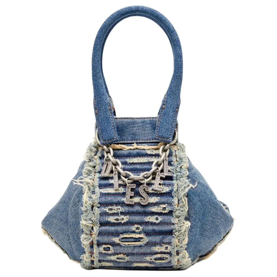 DIESEL D Vina XS Logo Charm Denim Shoulder Bag