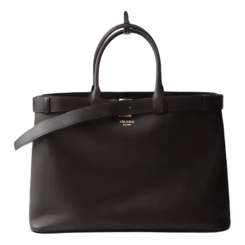 PRADA Leather Tote Bag, Shopping Bag, Shoulder Bag, Crossbody Bag, Handbag Men's Dark Brown