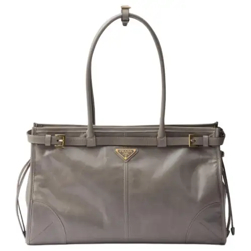 PRADA Bonnie Leather Handbag, Shoulder Bag Large Women's Gray