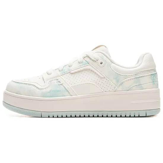 LINING Cheese Skateboard Shoes Women's Low-Top Mist White/Aqua Blue