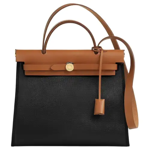 HERMES Herbag Zip H Plume Canvas And Hunter Cow Leather Shoulder Bag, Crossbody Bag, Handbag 31 Unisex