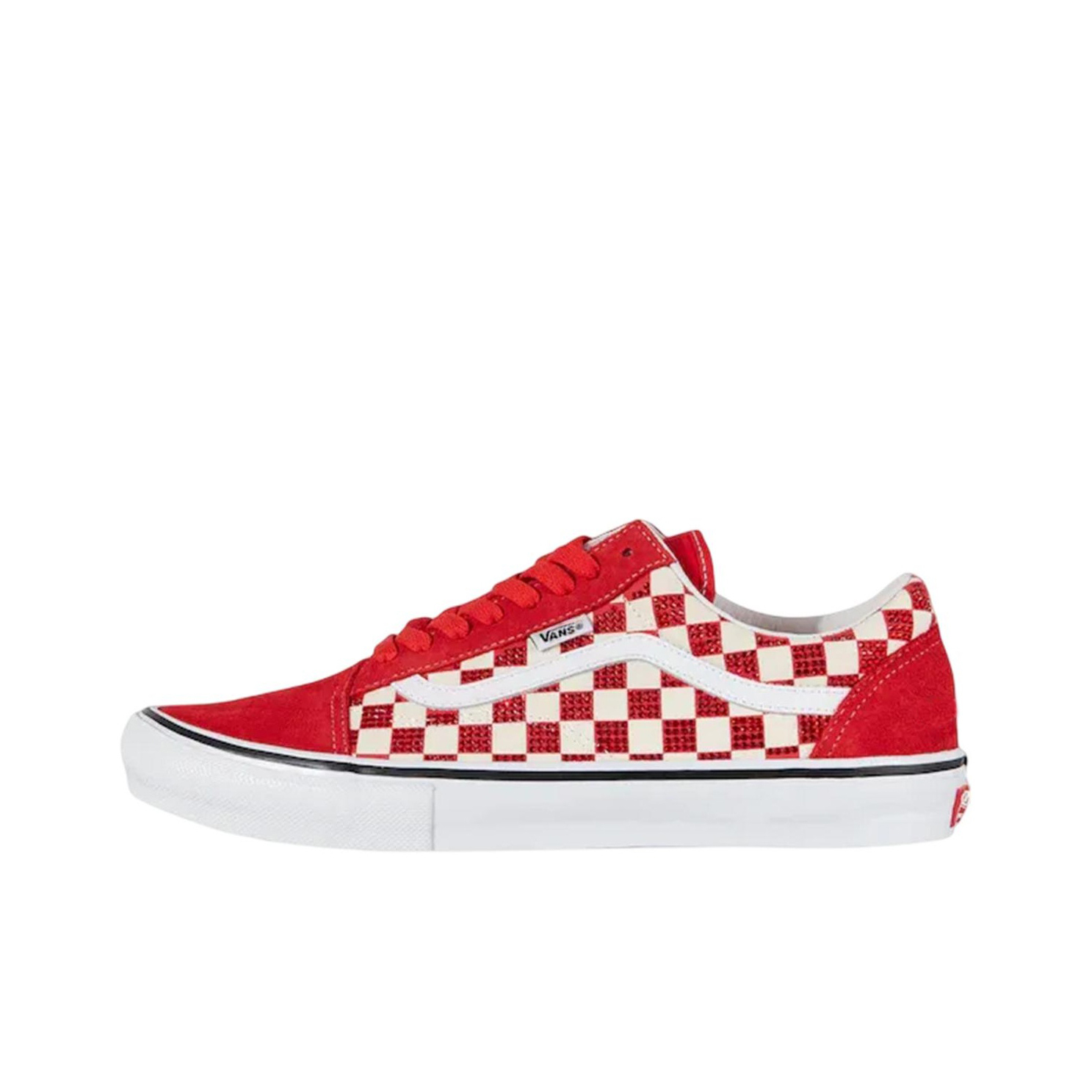 Низкий кеды из ткани и кожи Supreme x Swarovski x Vans Old Skool панель обувь мужские и женские фасон унисекс красный белый Шахматная доска