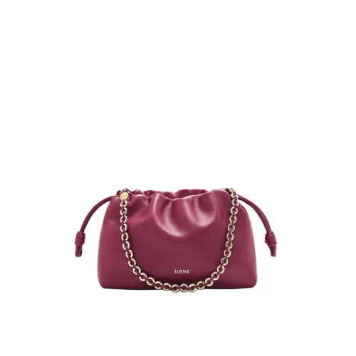 LOEWE Flamenco Soft Nappa Lambskin One Shoulder Crossbody Clutch Small Women's Dark Red