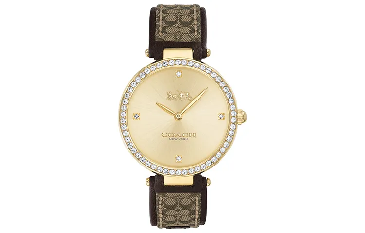 COACH Park Wrist Watches Quartz Movement Genuine Leather Strap Gold Dial Women's Watch