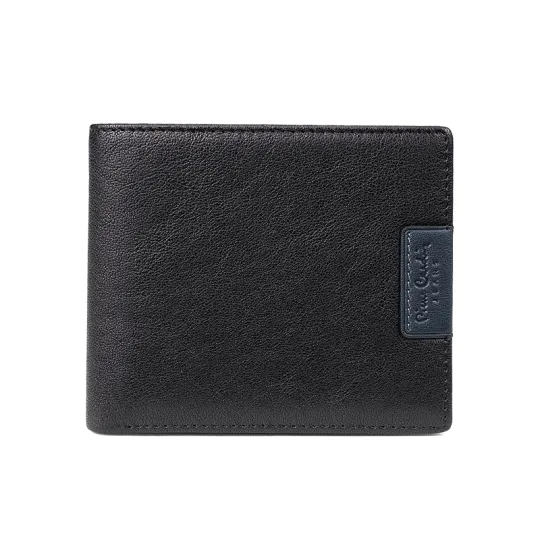 PIERRE CARDIN Top Grain Cow Leather Stylish Color Block Wallet Regular Men's Black