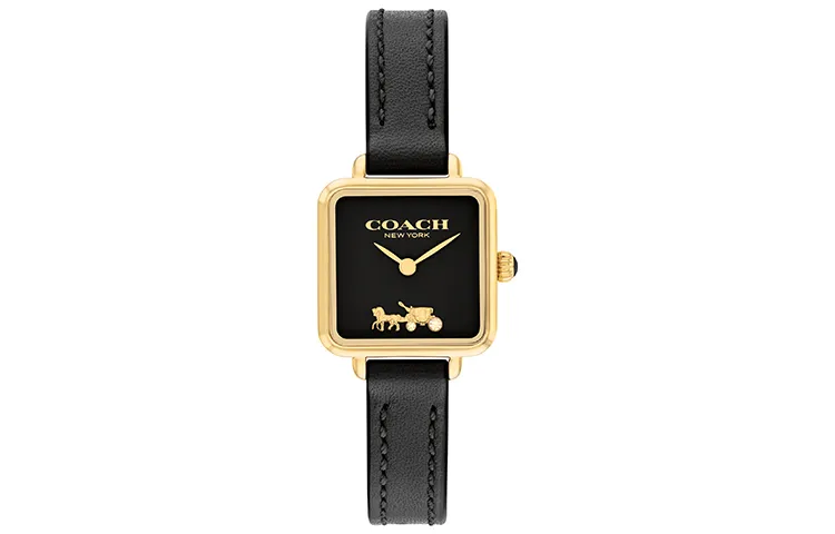 COACH Cass European/US Watches, Small Sugar Cube Quartz Movement Genuine Leather Strap Black Dial Women's Watch