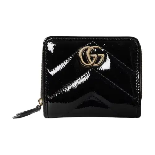 GUCCI Patent Leather Wallet Mini Women's Black