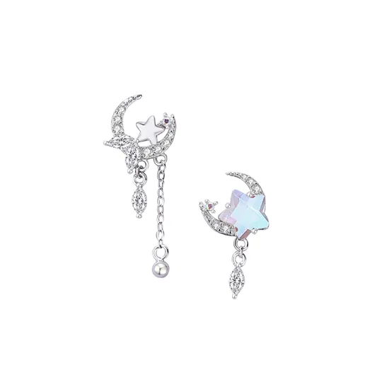 KADER 925 Sterling Silver Synthetic Cubic Zirconia Moonstone Stud Earrings Women's Silver White