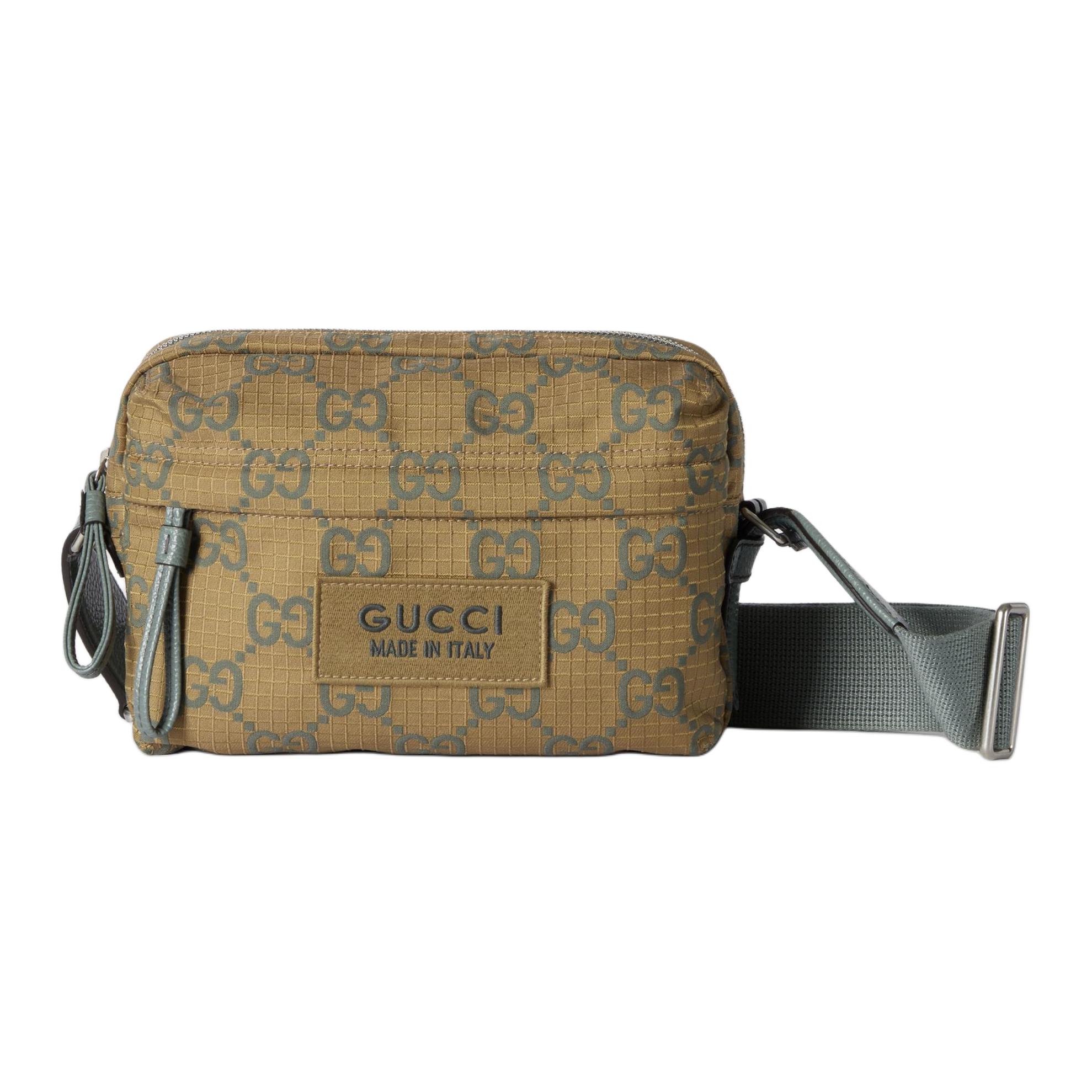 GUCCI Gucci, removable adjustable foldable regenerated straps with letters with zipper, small green one-shoulder bag, men's style