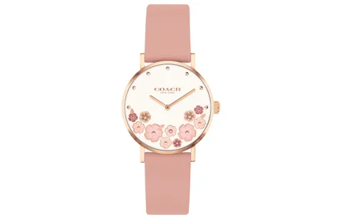 COACH Perry Wrist Watches Quartz Movement Cow Leather/Cow Leather Strap White Dial Women's Watch