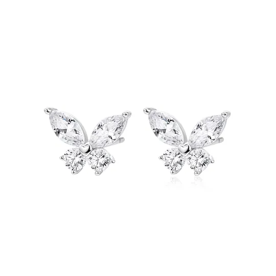 KADER 925 Sterling Silver Synthetic Cubic Zirconia Stud Earrings Women's Silver White