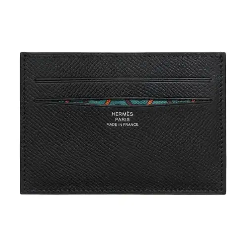 HERMES Citizen Twill Epsom Calfskin Card Holder Men's Black