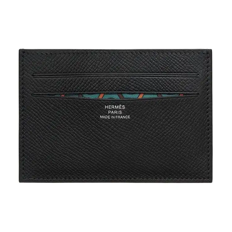 HERMES Citizen Twill Epsom Calfskin Card Holder Men's Black