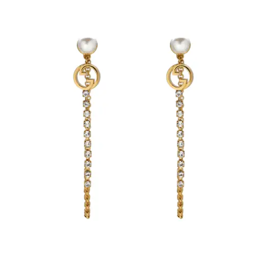 GUCCI Metal, Pearl Drop Earrings Women's Gold